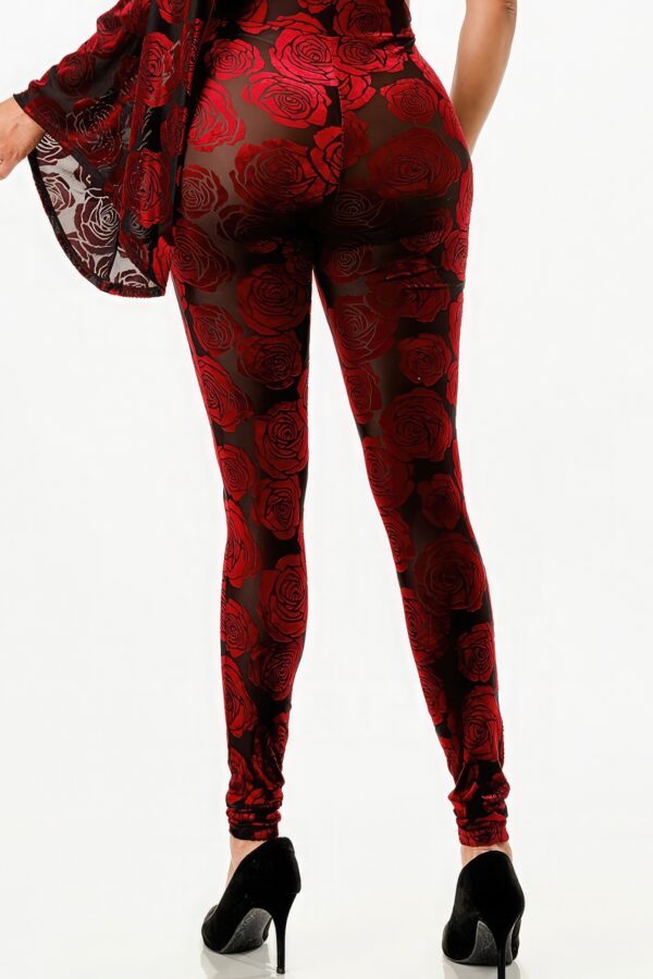 Velvet Flocking Jumpsuit with Bell Sleeves – Burgundy