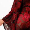 Velvet Flocking Jumpsuit with Bell Sleeves – Burgundy