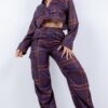 Cropped Shirt & Cargo Pants Set – Wide Cuffs, Plum
