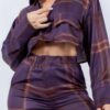 Cropped Shirt & Cargo Pants Set – Wide Cuffs, Plum