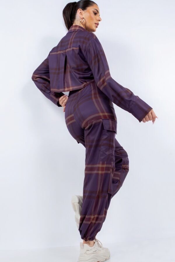 Cropped Shirt & Cargo Pants Set – Wide Cuffs, Plum