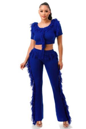 Lets Dance Fringe Crop-Top & Cable Knit Pants – Royal Blue