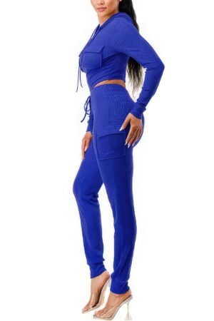 Rib Cargo Hoodie 2-Piece Set – Blue