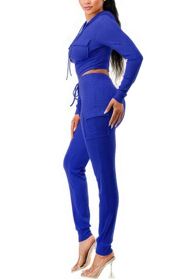 Rib Cargo Hoodie 2-Piece Set – Blue