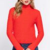 Fluffy Turtleneck Sweater Top in Bright Orange