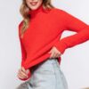 Fluffy Turtleneck Sweater Top in Bright Orange