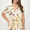 Plus Wrap Tie Dress with Chain Belt Print – Cream