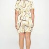 Plus Wrap Tie Dress with Chain Belt Print – Cream
