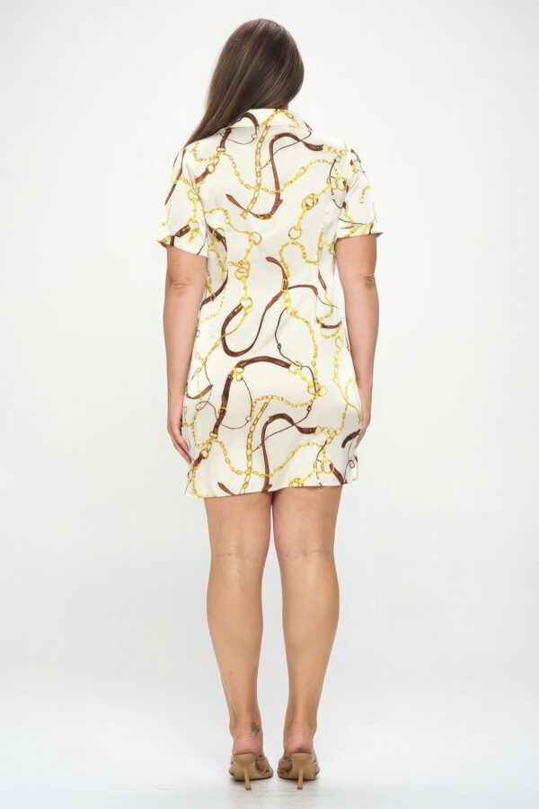 Plus Wrap Tie Dress with Chain Belt Print – Cream