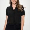 Plus Chiffon Button-Front Tie Top – Black