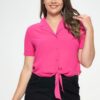 Plus Chiffon Tie-Front Button-Down Top – Fuchsia