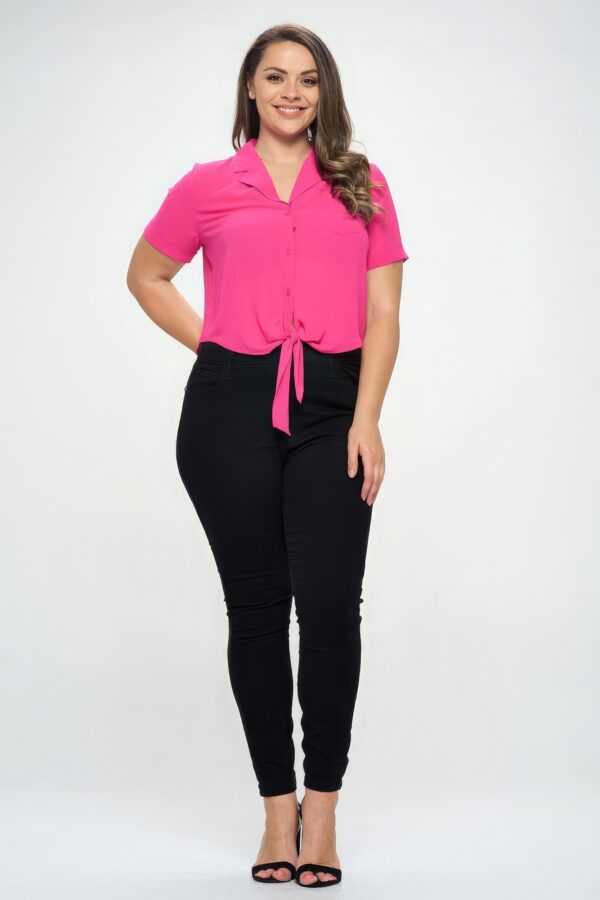 Plus Chiffon Tie-Front Button-Down Top – Fuchsia