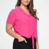 Plus Chiffon Tie-Front Button-Down Top – Fuchsia