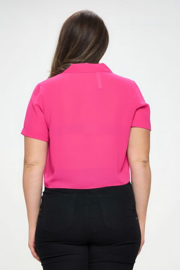 Plus Chiffon Tie-Front Button-Down Top – Fuchsia