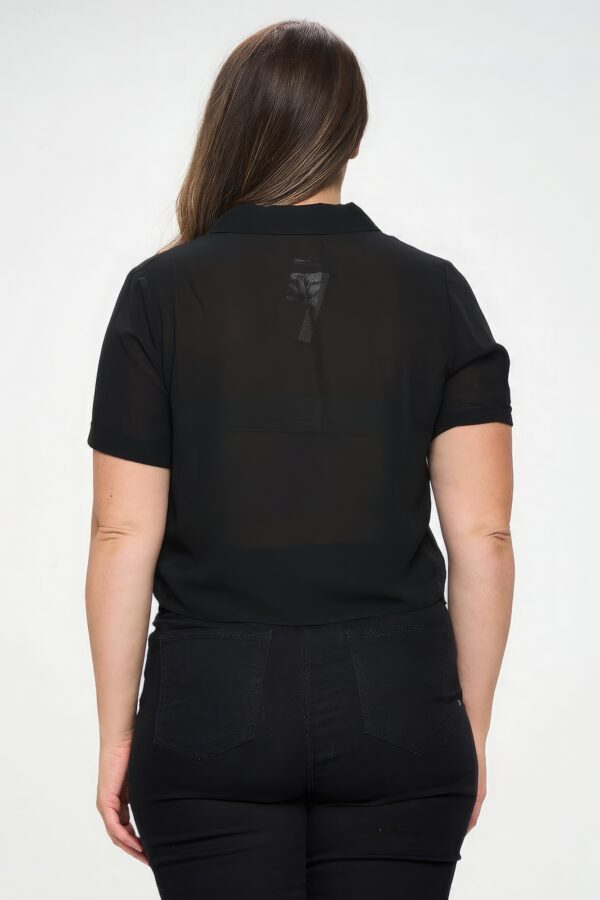 Plus Chiffon Button-Front Tie Top – Black