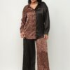 Satin Half-Animal Print Top & Wide-Leg Pants Set