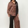 Satin Half-Animal Print Top & Wide-Leg Pants Set