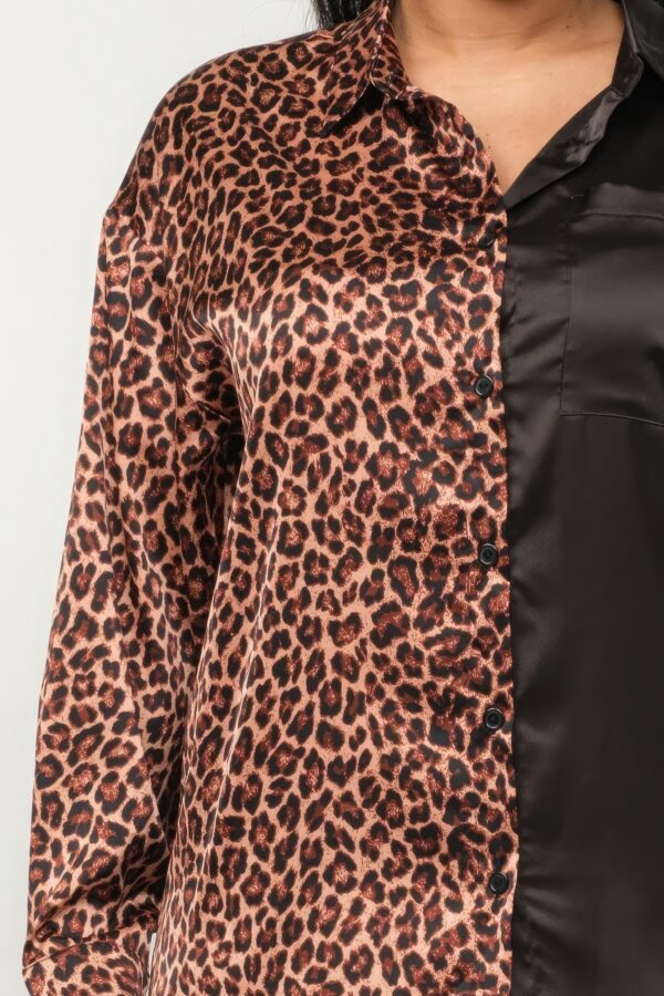 Satin Half-Animal Print Top & Wide-Leg Pants Set