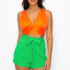 Satin Smock V-Neck Bra Top – Orange
