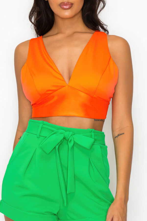 Satin Smock V-Neck Bra Top – Orange