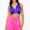 Cropped Smock V-Neck Satin Bra Top – Purple
