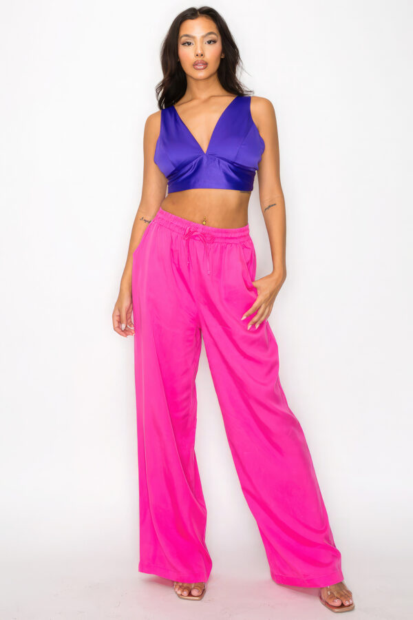 Cropped Smock V-Neck Satin Bra Top – Purple