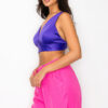 Cropped Smock V-Neck Satin Bra Top – Purple