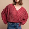 Satin Pleated Drawstring Top with Snap Button – Burgundy
