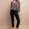 Satin Pleated Drawstring Top with Snap Button – Mocha