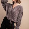 Satin Pleated Drawstring Top with Snap Button – Mocha