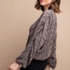 Satin Pleated Drawstring Top with Snap Button – Mocha