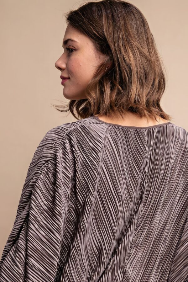 Satin Pleated Drawstring Top with Snap Button – Mocha