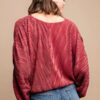 Satin Pleated Drawstring Top with Snap Button – Burgundy