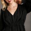 Satin V-Neck Ruffle Baby Doll Top – Black