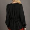 Satin V-Neck Ruffle Baby Doll Top – Black