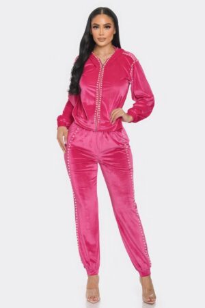 Jogger Set with Pearl Trim – Hot Pink