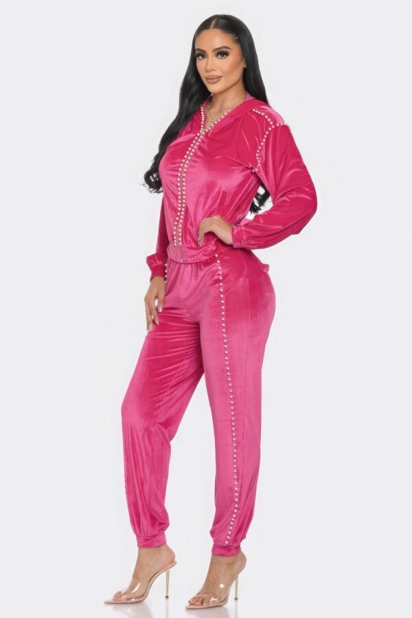 Jogger Set with Pearl Trim – Hot Pink