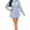 Tie Dye Mini Dress with Ruched Front Buttons – Blue