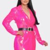 Pearl-Belted Sequin Blazer Mini Dress – Hot Pink