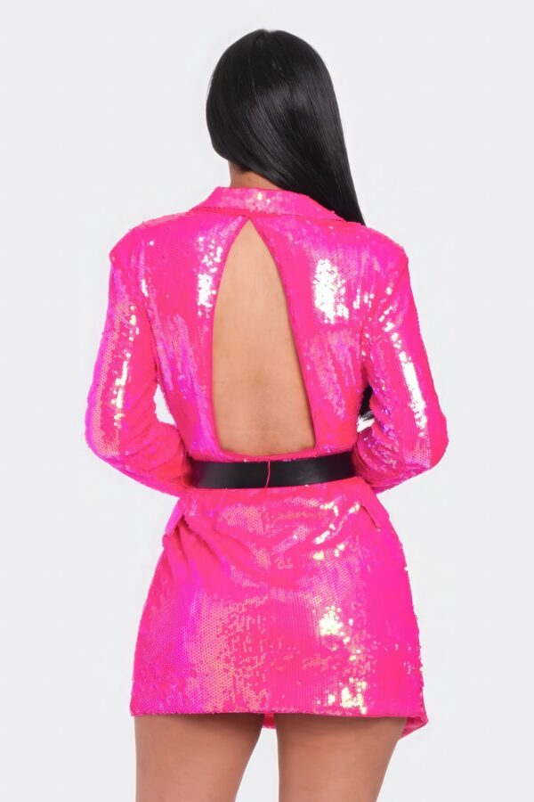 Pearl-Belted Sequin Blazer Mini Dress – Hot Pink