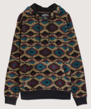 Aztec Diamond Print Fleece Hoodie – Dark Khaki