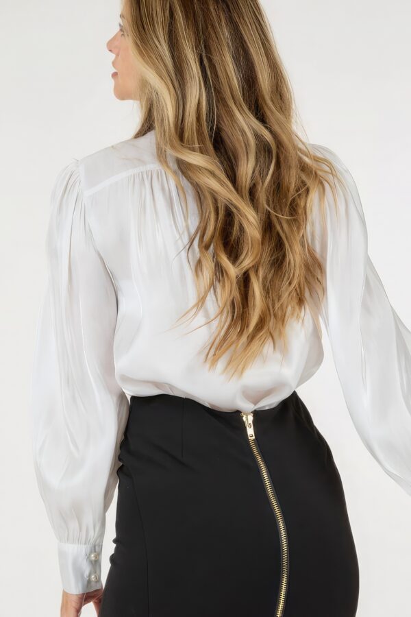 Lace-Trim Button-Down Long Sleeve Blouse – Pearl