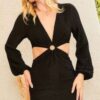 Cut Out Dress with O-Ring Side Cutouts – Black