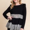 Tiered Top with Velvet Animal-Print Mesh – Black