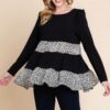 Tiered Top with Velvet Animal-Print Mesh – Black