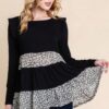 Tiered Top with Velvet Animal-Print Mesh – Black