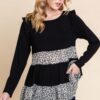 Tiered Top with Velvet Animal-Print Mesh – Black