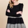 Tiered Top with Velvet Animal-Print Mesh – Black