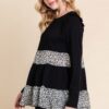 Tiered Top with Velvet Animal-Print Mesh – Black