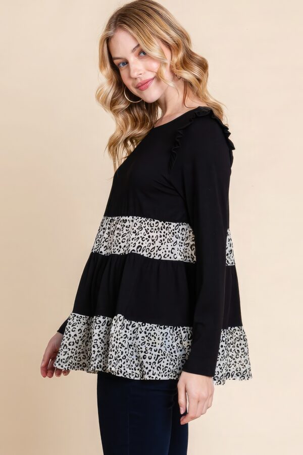 Tiered Top with Velvet Animal-Print Mesh – Black